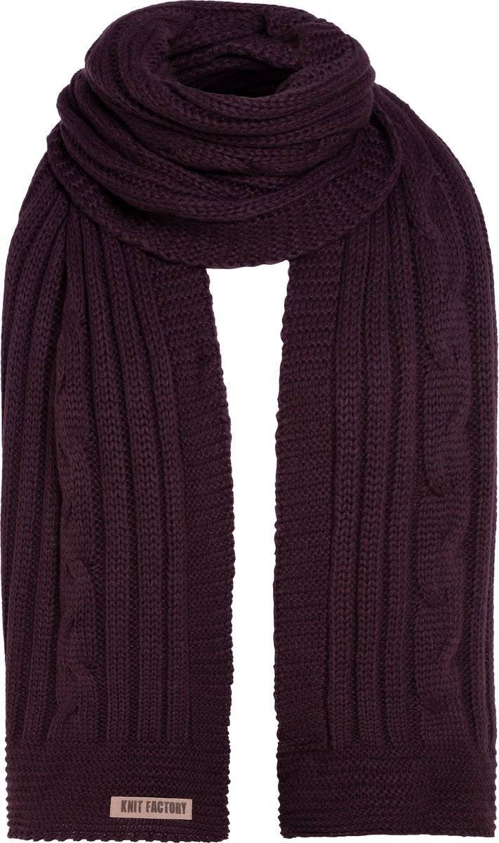 Knit Factory Elin Gebreide Sjaal Dames & Heren - Warme Wintersjaal - Grof gebreid - Langwerpige sjaal - Wollen sjaal - XXL sjaal - Heren sjaal - Dames sjaal - Unisex - Aubergine - Paars - 200x50 cm