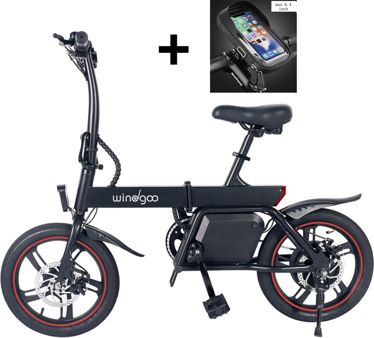 Windgoo B20 PRO E bike Elektrische fiets 16 Inch 250W 7.8Ah batterij Max. 25km u Zwart Incl. GSM houder - Thumbnail 2