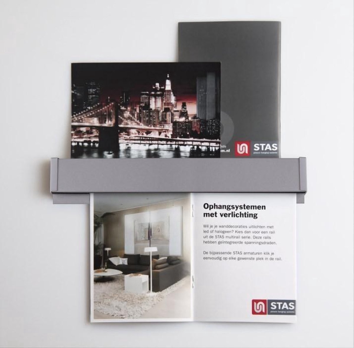 STAS Ophangsysteem - Papergrip - Kaarten Houder - Fotorek - Kaartenrek - Fotohouder - Fotoclip - 150 cm / Alu Struktuur