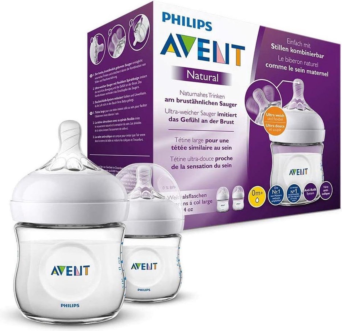 Philips Avent Tétine de biberon SCY961/02 Natural Response 0 mois+ lot de 4