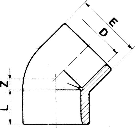 PVC knie 45° - 50 mm - lijmverbinding