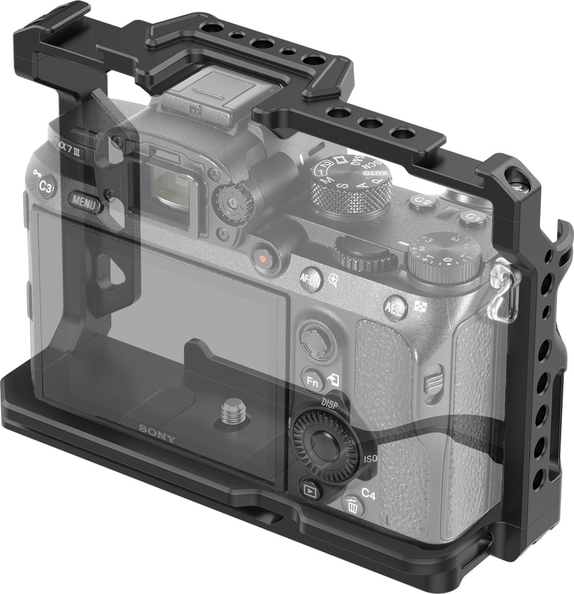 Ulanzi metalen cage voor Sony A7 III, A7 Mark IV en A7R III - Sony camera behuizing - Cold shoe-mount - 1/4inch of 3/8inch schroefaansluiting - Zwart