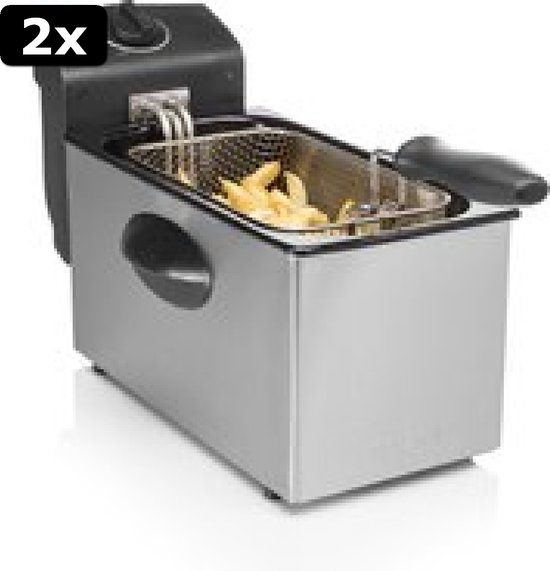 2x Tristar Deep Fryer FR6935 Friteuse Frituurpan 3 liter RVS en