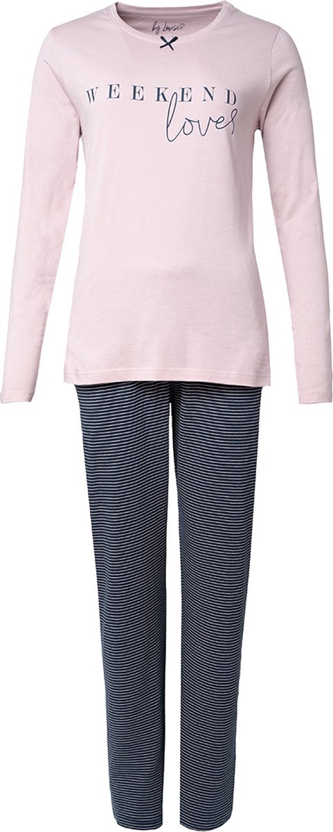 By Louise Dames Pyjama Set Lang Katoen Roze / Blauw - Maat XL