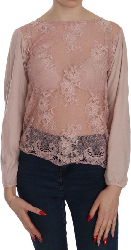 Roze kanten doorschijnende blouse met lange mouwen | bol.com