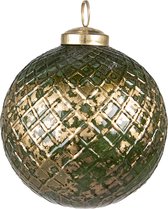 Clayre & Eef Kerstbal Ø 10 cm Groen Goudkleurig Glas Kerstdecoratie