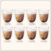 OTIX Dubbelwandige Koffieglazen - Koffiekopjes - 300 ml - Set van 8