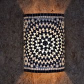 Oosterse mozaïek cilinder wandlamp | 26 cm | glas / metaal | zwart / wit | woonkamer lamp | traditioneel / landelijk design