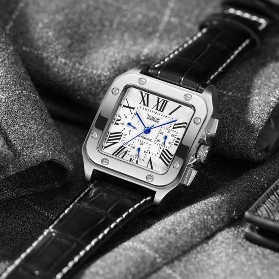 Montre Automatique Soraro Argent | Imperméable à l'eau | Coffret cadeau | Argent| Montres automatiques | Remontoir de montre automatique | Cuir | Hommes de Montre Garçons Hommes | Saint-Nicolas | Black Friday | Noël | cadeau de Noël