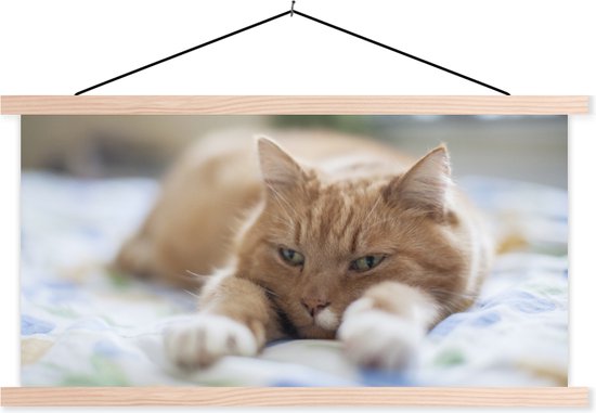 Posterhanger incl. Poster 120x60 cm - Schoolplaat - Kat - Bed - Bedsprei - Meisjes - Kinderen - Jongens - Kind - Textielposter - Blanke latten