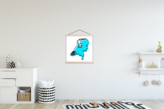 Illustration des Nederland en bleu avec une ligne noire assiette scolaire lattes plates vierges 40x40 cm - Tirage photo sur affiche textielposter (décoration murale salon / chambre)