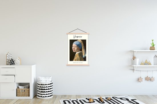 Porte-affiche avec affiche - Affiche scolaire - Fille à la perle - Vermeer - Art - 60x90 cm - lattes vierges