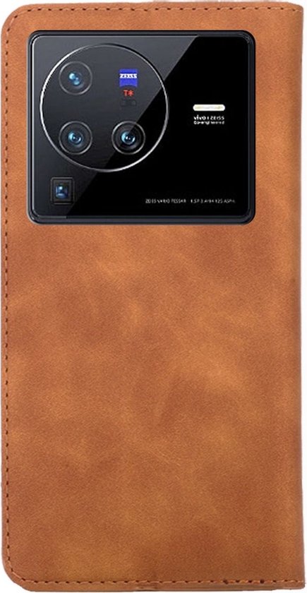 Étui Vivo X80 Pro - Mobigear - Série Retro Slim - Bookcase en similicuir - Marron - Étui adapté pour Vivo X80 Pro
