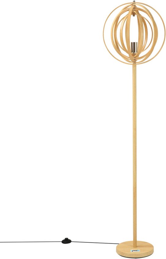 MutuTec vloerlamp van hout - armillairbol-sfeerverlichting-160 cm-bolvormige lamp-leeslamp