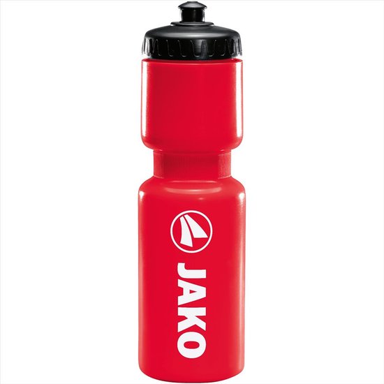 Bidon JAKO rouge avec couvercle noir et logo JAKO blanc.