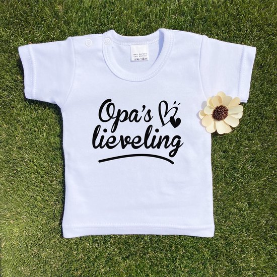 Kinder - shirt - t-shirt - Opa's lieveling - maat: 80 - kleur: wit - 1 stuks - opa - opa cadeau - kinderkleding - kinderkleding jongens - kinderkleding meisjes - baby kleding
