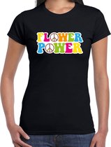 Toppers Jaren 60 Flower Power verkleed shirt zwart met gekleurde peace tekens dames - Sixties/jaren 60 kleding XL