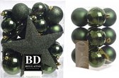 Kerstversiering kunststof kerstballen donkergroen 5-6-8 cm pakket van 45x stuks - Met kunststof ster piek van 19 cm