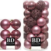 43x stuks kunststof kerstballen oudroze (velvet pink) 6 en 8 cm glans/mat/glitter mix - Kerstversiering