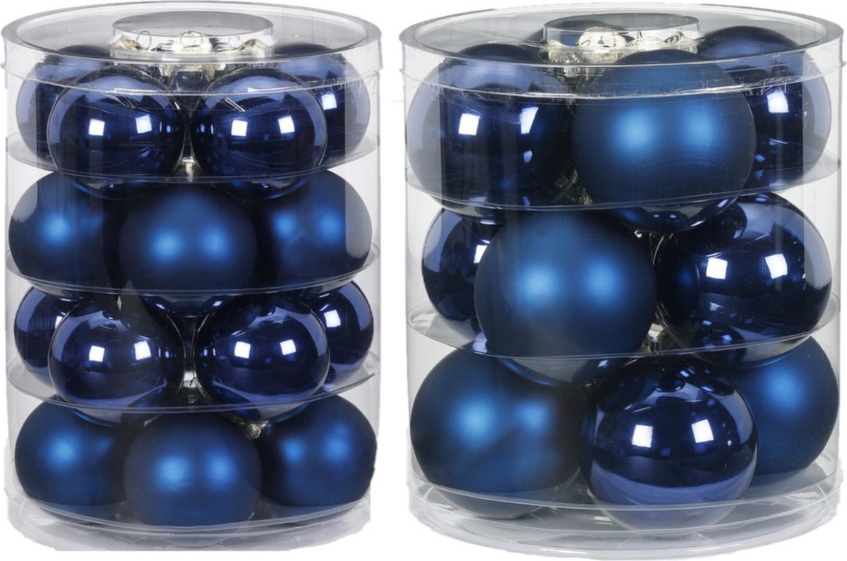 Kerstversiering glazen kerstballen 6-8 cm donkerblauw pakket van 32x stuks - Donkerblauwe kerstboom ballen