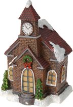 1x Kersthuisjes/kerstdorpje kerkje met color change verlichting 13 cm - Kerstdorp onderdelen - Verlichte kersthuisjes