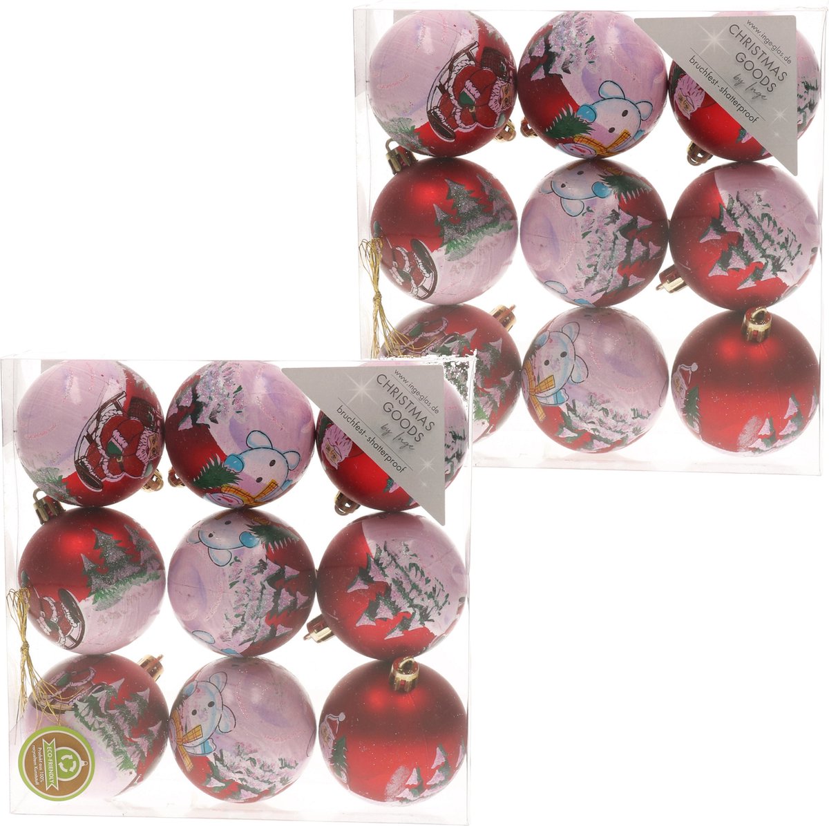 18x Rode kerstballen 6 cm kunststof met print Onbreekbare plastic