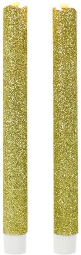Kaarsen set van 6x stuks Led dinerkaarsen glitter goud 25,5 cm - Woondecoratie - Elektrische kaarsen