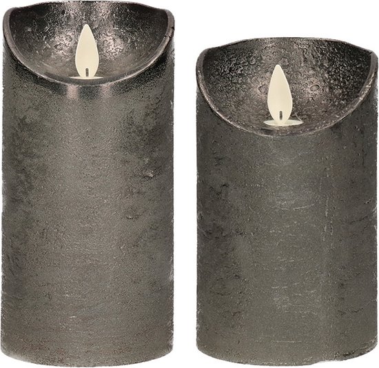 Set van 2x stuks Antraciet grijze Led kaarsen met bewegende vlam - 12.5 en 15 cm - Sfeer stompkaarsen voor binnen