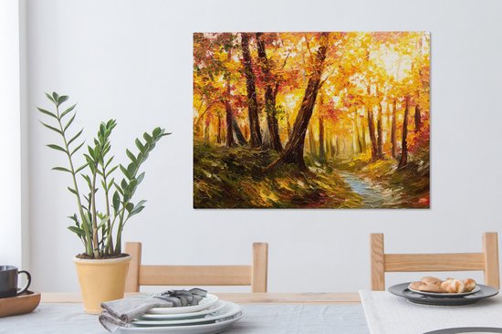 Toile - Peinture - Huile - Automne - Forêt - Oranje - 80x60 cm - Décoration - Intérieur