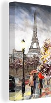 Canvas - Olieverf - Schilderij - Parijs - Stad - Eiffeltoren - 20x40 cm - Muurdecoratie - Interieur