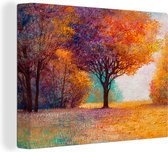 Canvas - Schilderij - Bomen - Herfst - Olieverf - Bladeren - 160x120 cm - Interieur - Muurdecoratie