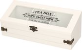 Boîte à thé/boîte à thé en bois avec 3 compartiments - 24 x 9 x 9 cm - blanc - boîtes à thé