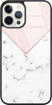 Leuke Telefoonhoesjes - Hoesje geschikt voor iPhone 12 Pro - Backcover zwart - Marmer - Roze