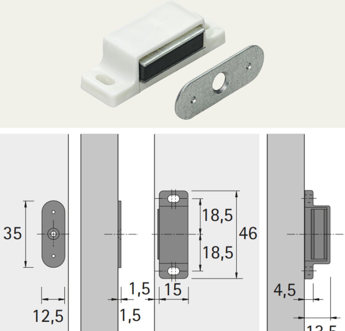 4 stuks magneetsnappers, deurmagneten voor kastdeuren, kastdeurmagneet, kastbeslag, magneetsluiting voor meubels, laden, deursluiter, meubelmagneten (zilver