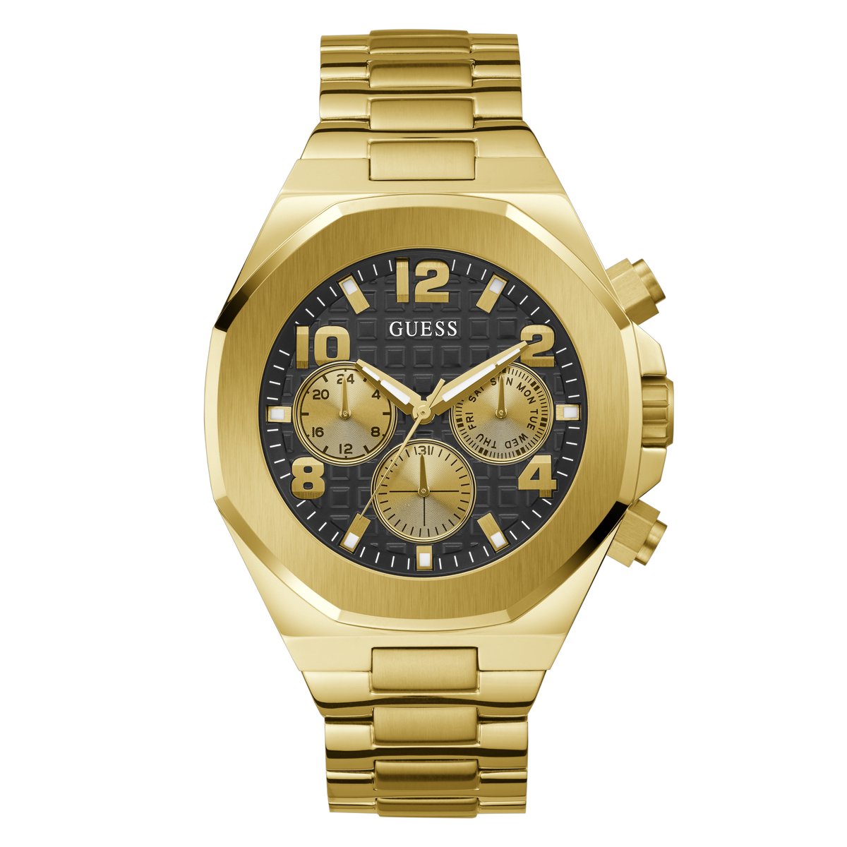 Guess Heren Horloge GW0489G2 Staal met Geelgouden Plating Quartz Chronograaf met Zwarte Wijzerplaat
