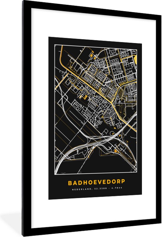 Fotolijst Incl Poster Kaart Stadskaart Badhoevedorp Black Gold Bol Com