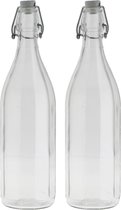 Cuisine Elegance set van 2x stuks weckflessen transparant beugeldop glas van 1 liter