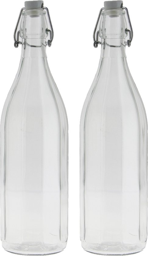 Bormioli rocco waterfles met beugeldop - 2x stuks - helder transparant - 1000 ml - Giara home deco fles - weckflessen