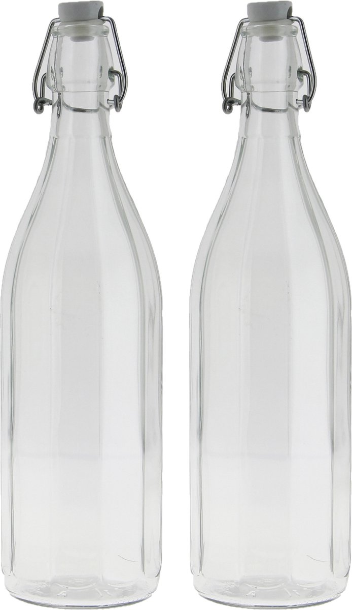 Cuisine Elegance set van 2x stuks weckflessen transparant beugeldop glas van 1 liter