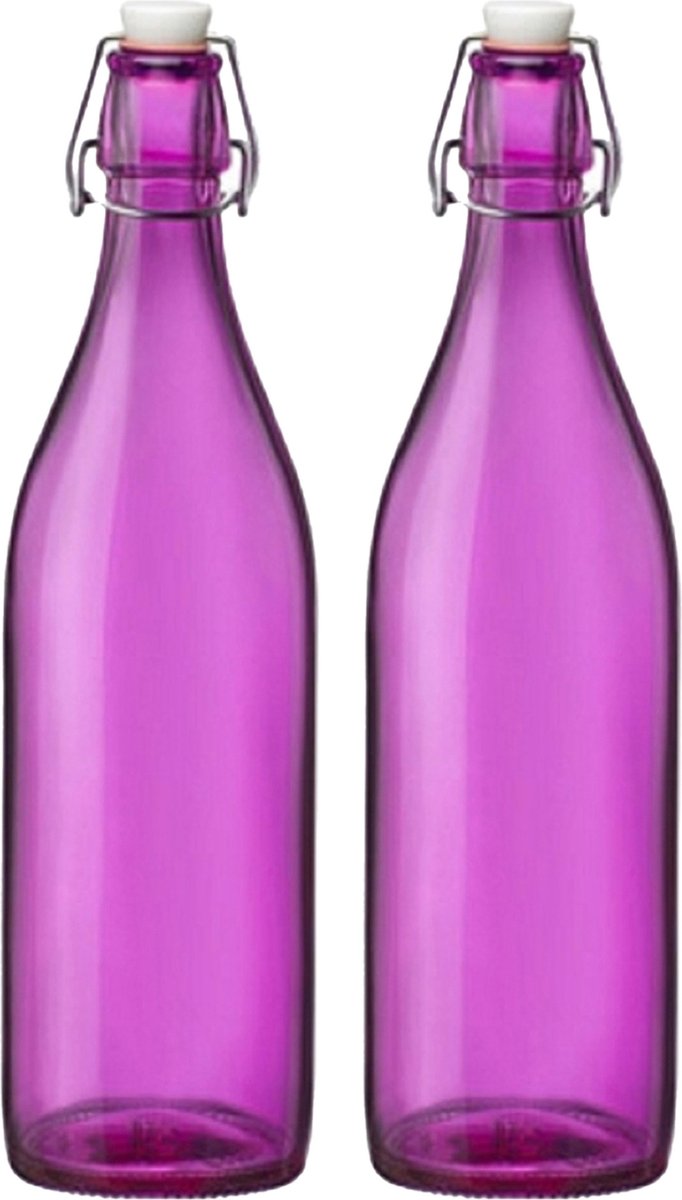 Cuisine Elegance set van 2x stuks weckflessen roze beugeldop glas van 1 liter