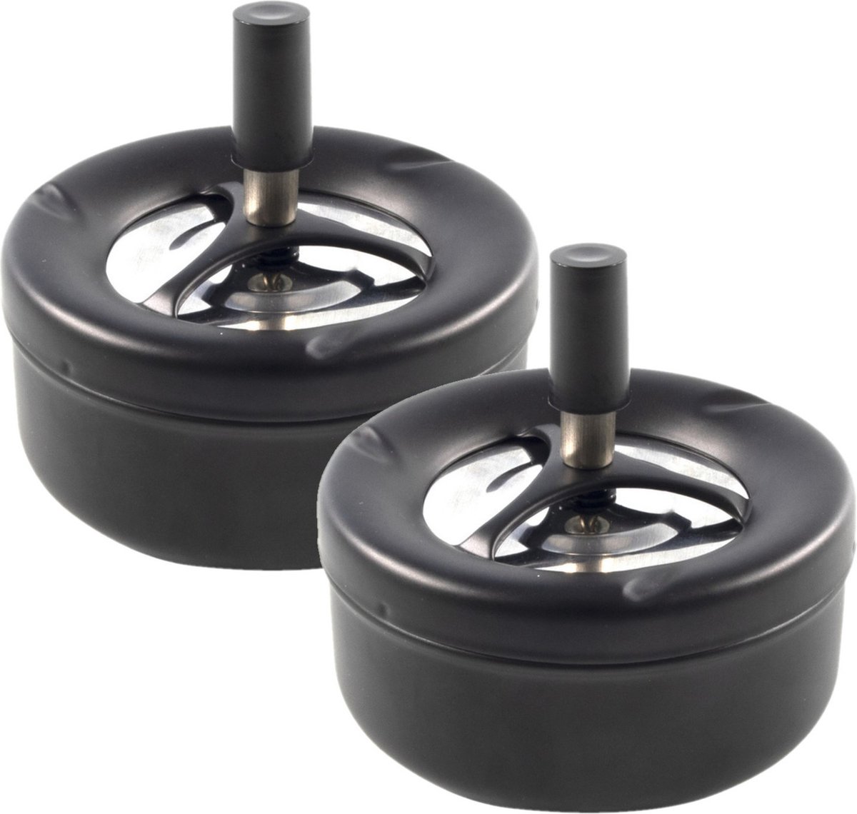 Goedkoopste Excellent Houseware draai en druk roterende asbak zwart rvs 12 x 7 cm - buiten/binnen