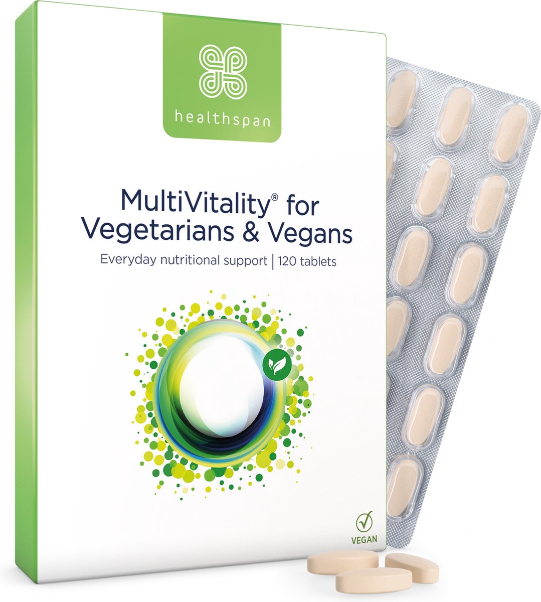 Healthspan Multivitamine Voor vegetariërs & veganisten | 120 tabletten | Immuungezondheid | Energieniveaus | Ondersteunt botten, tanden & spieren | Bevat vitamines B12 & D, calcium, ijzer & zink | Veganistisch