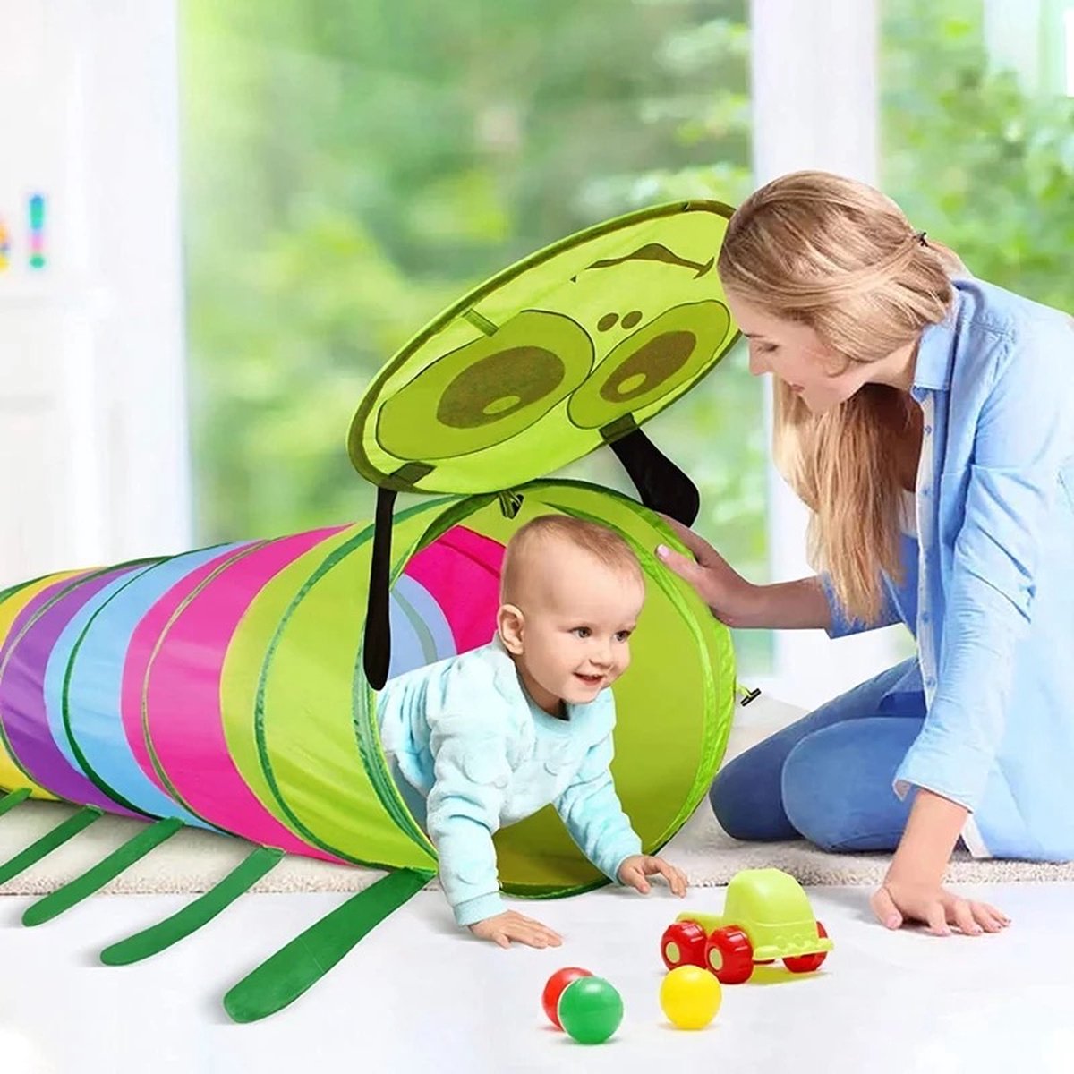 Buxibo Speeltunnel Rups - Kruiptunnel - Kinderspeelgoed/Binnenspeelgoed /Buitenspeelgoed - 170x46cm — afbeelding 9