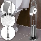 GoodVibes - Robuuste Staande Toiletborstelhouder en Toiletpapier Standaard - Toiletrolhouder - RSV - Zilver