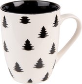 Clayre & Eef Mug 300 ml Beige Noir Porcelaine Sapin de Noël Tasse à thé