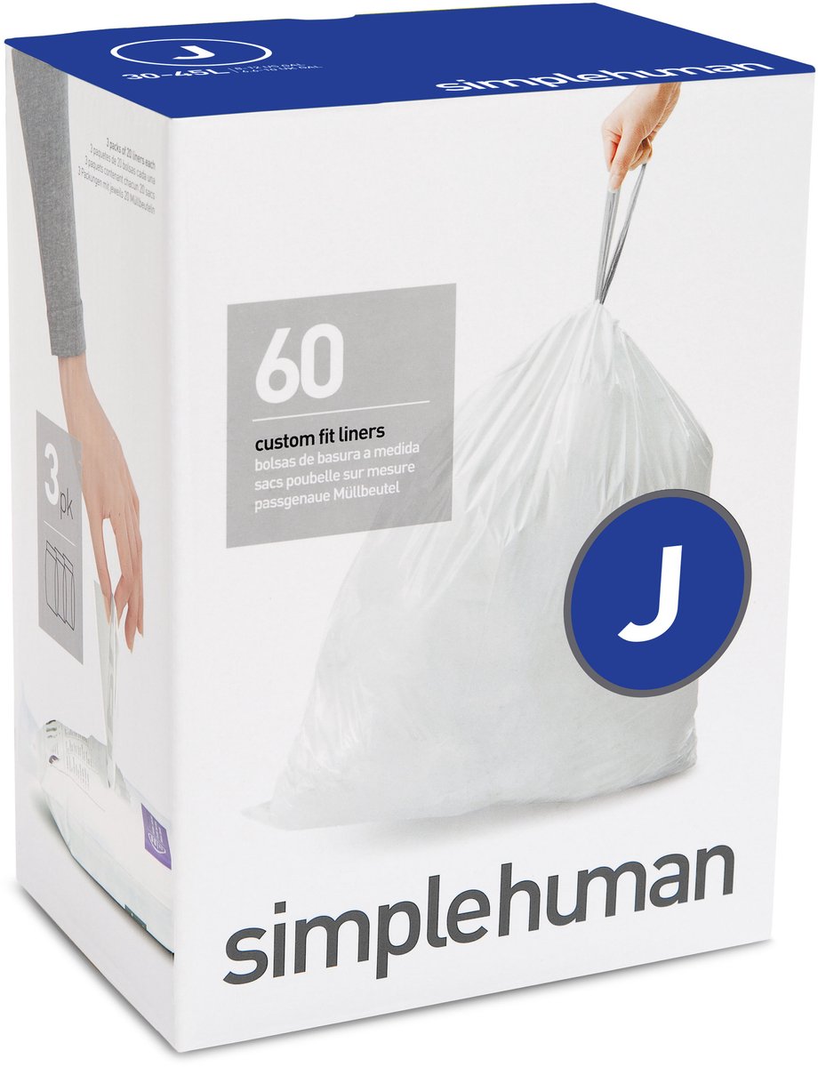 Simplehuman Code J Afvalzakken - 40 liter - 60 stuks - met Trekband - Wit