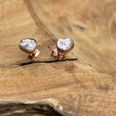 Zilveren oorstekers met ongeslepen diamant - Sterling silver 925 - verguld (roze) - Ruwe diamant - Duurzaam katoenen geschenkzakje