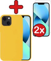 Hoesje Geschikt voor iPhone 14 Plus Hoesje Siliconen Case Hoes Met 2x Screenprotector - Hoes Geschikt voor iPhone 14 Plus Hoes Cover Case - Geel