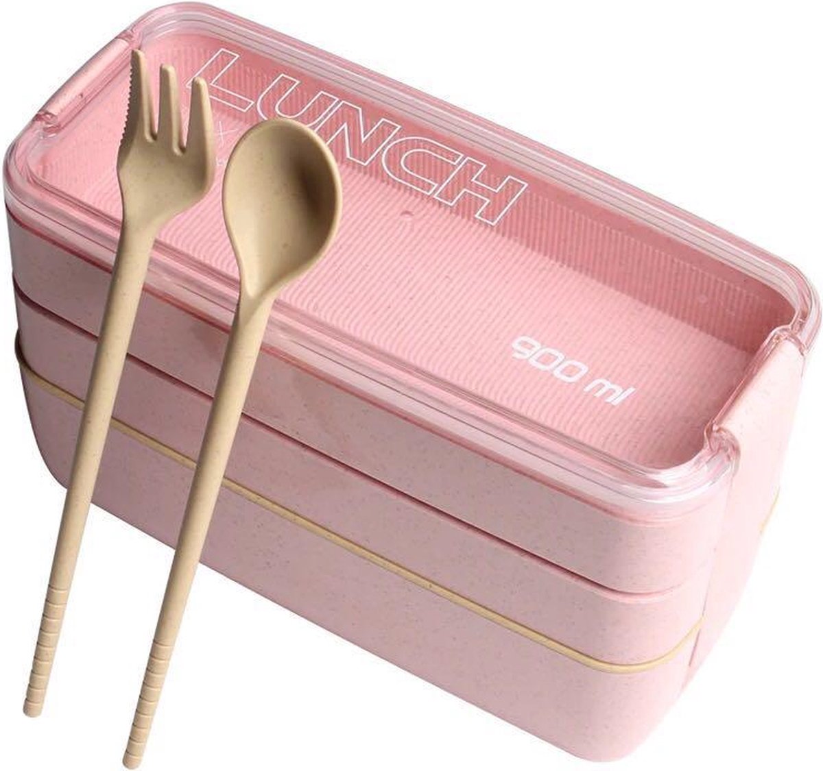 Lunchbox - Meal prep bakjes - Lunch box Met Deksel - Meal Prep – bento box - Lunchtrommel met Bestek Roze