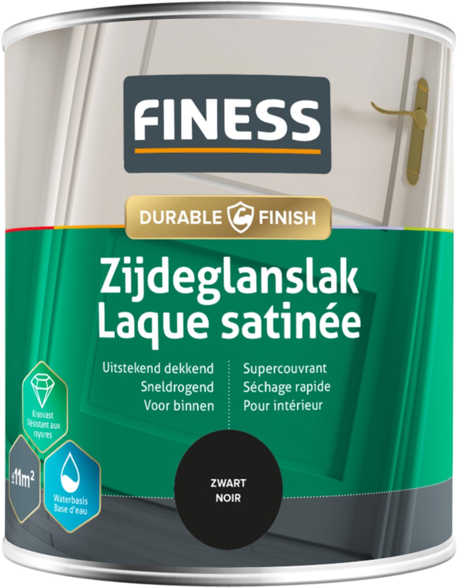 Finess zijdeglanslak waterbasis - zwart - 750 ml.
